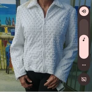 NWT textured White velour full zip lined jacket made in USA large 14